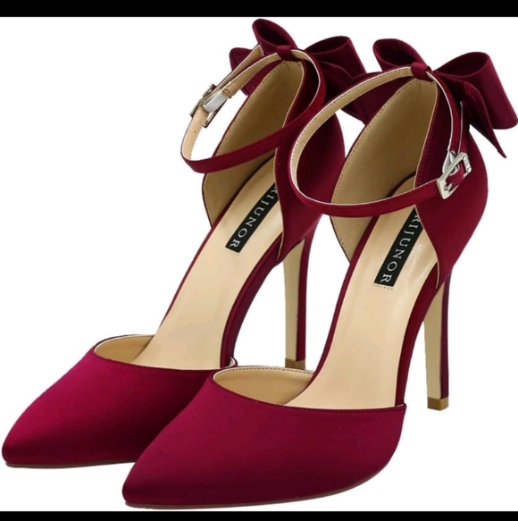 Erijunor Shoes - ERIJUNOR Women High Heel Bow Ankle Strap Satin Shoes